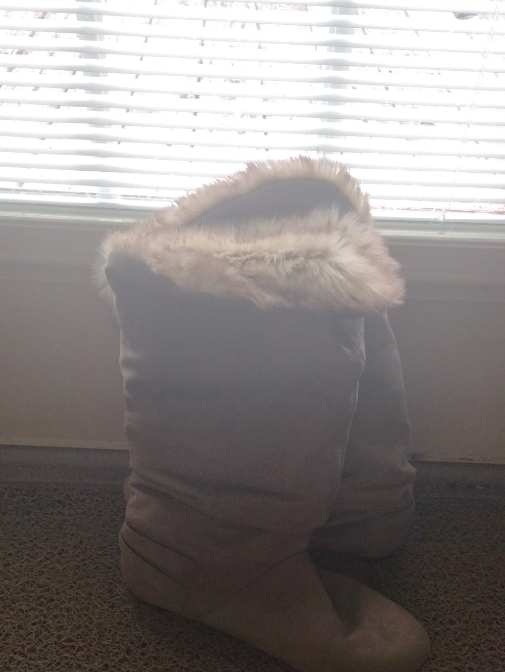 Report Taupe Suede Slouchy Fur-Trim Mid-Calf Boots